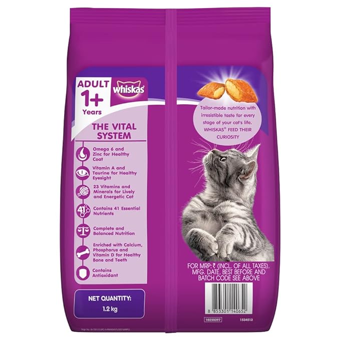 Whiskas Adult (+1 year) Dry Cat Food, Mackerel, 3kg Pack